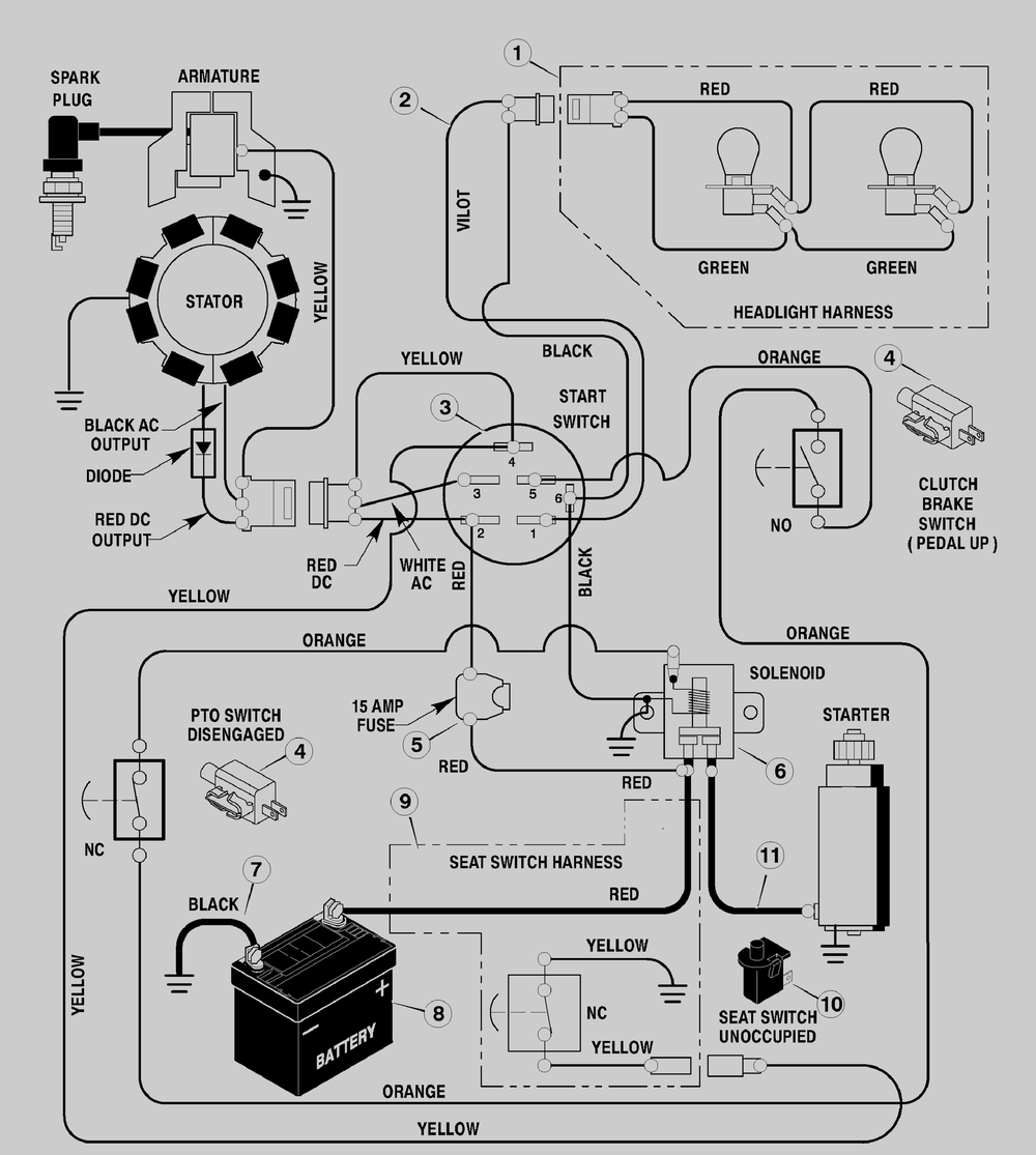 Electrical System Diagram and Parts List for 38516X53C 2003 Briggs and Stratton Lawn Tractor